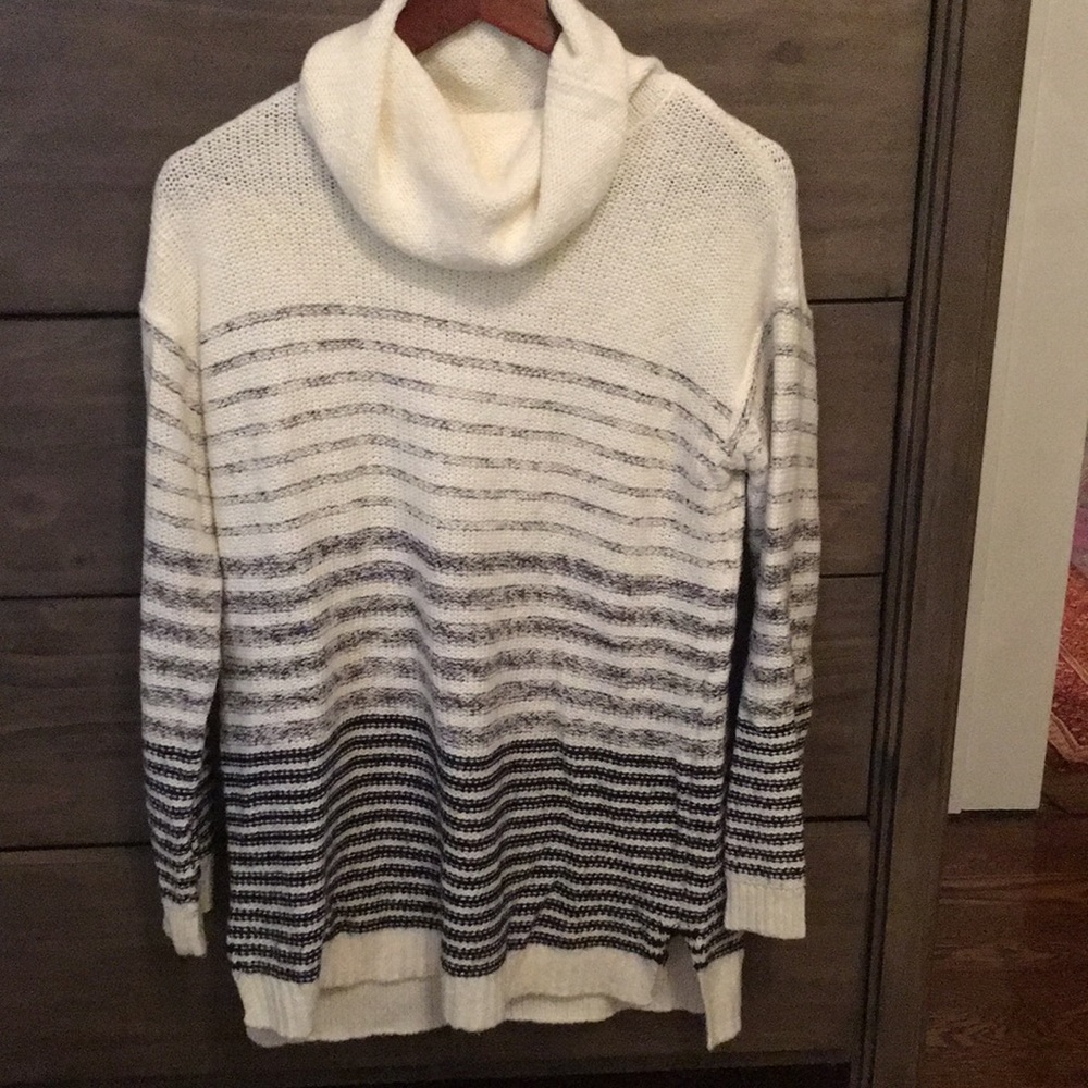 Navy and White Stripe Cowl neck Sweater